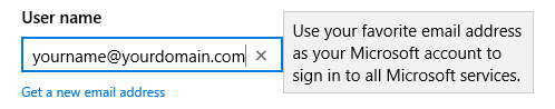 You are free to specify any address which you already own when signing up for an Microsoft Account. This address can then also be used for an Outlook.com mailbox.