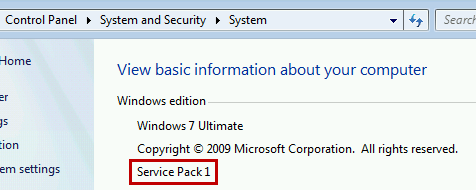 Windows 7 Service Pack Level