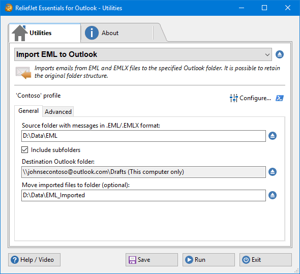 Import feature in ReliefJet Essentials for Outlook.
