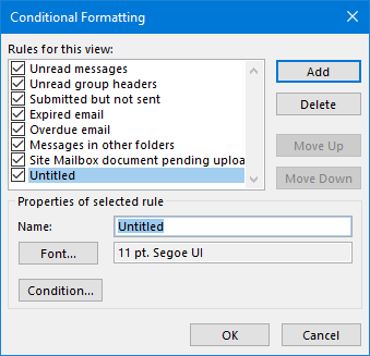 outlook conditional formatting not statement