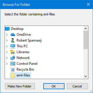 Select the folder containing eml-files.
