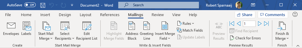 word mailings tab