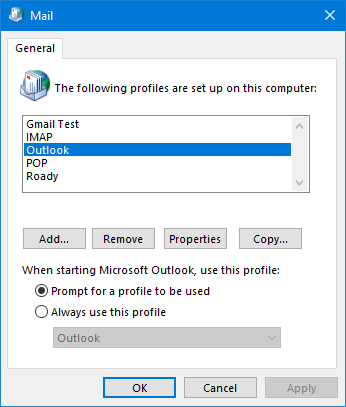 outlook not loading profile