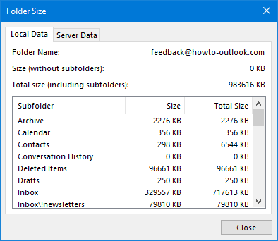 outlook 2016 archive does not reduce mailbox size