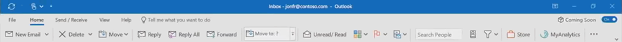Preview of the new single line command bar in Outlook.